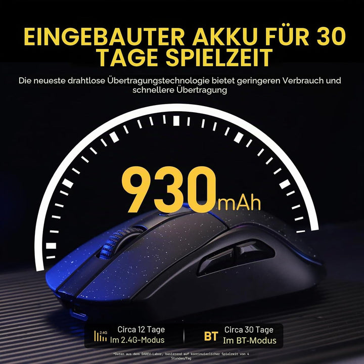 DAREU A950 Gaming Mouse mit RGB Magnetic Ladestation, 88 g Leichte, Programmierbare Tri-Mode Gamer M