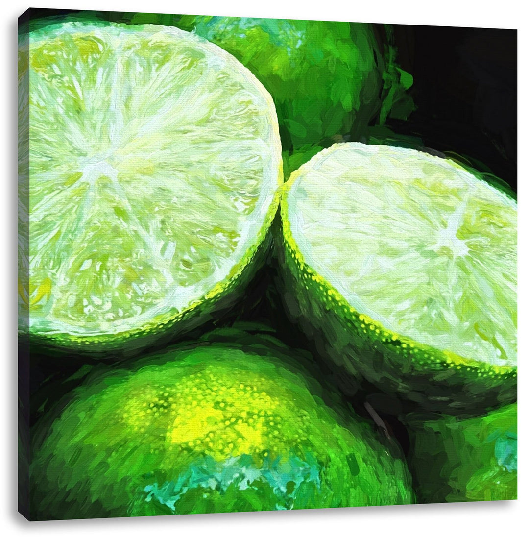 Pixxprint fruchtig frische Limette im Wasser als Leinwandbild/Grösse: 70x70 cm/Wandbild/Kunstdruck/f