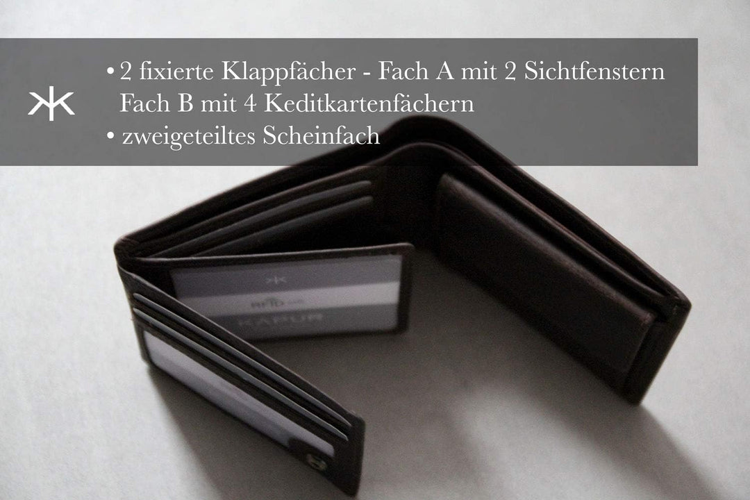 KAPUR kleine Echtleder Herren Geldbörse ‚MR. Tom‘ im Querformat, edles Portemonnaie mit 6 Kreditkart