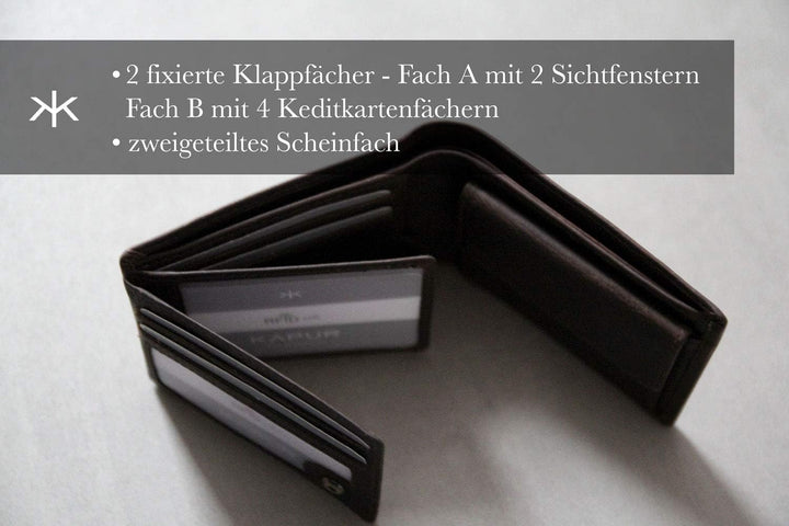 KAPUR kleine Echtleder Herren Geldbörse ‚MR. Tom‘ im Querformat, edles Portemonnaie mit 6 Kreditkart