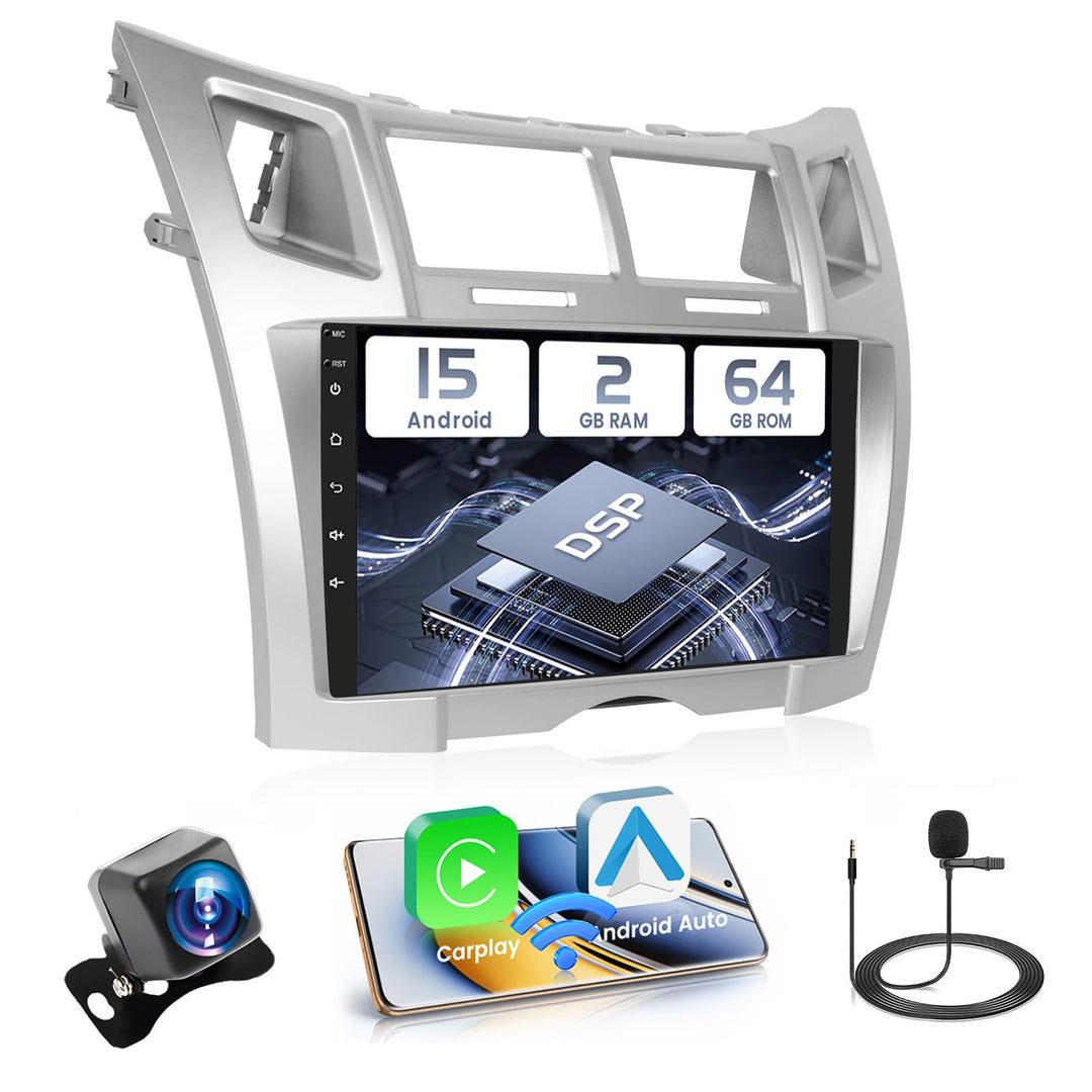 Hikity 2+64GB Android 15 Autoradio für Toyota Yaris/Vizi 2005-2011 Radio Wireless Carplay Android Au