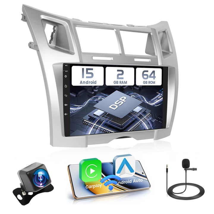 Hikity 2+64GB Android 15 Autoradio für Toyota Yaris/Vizi 2005-2011 Radio Wireless Carplay Android Au