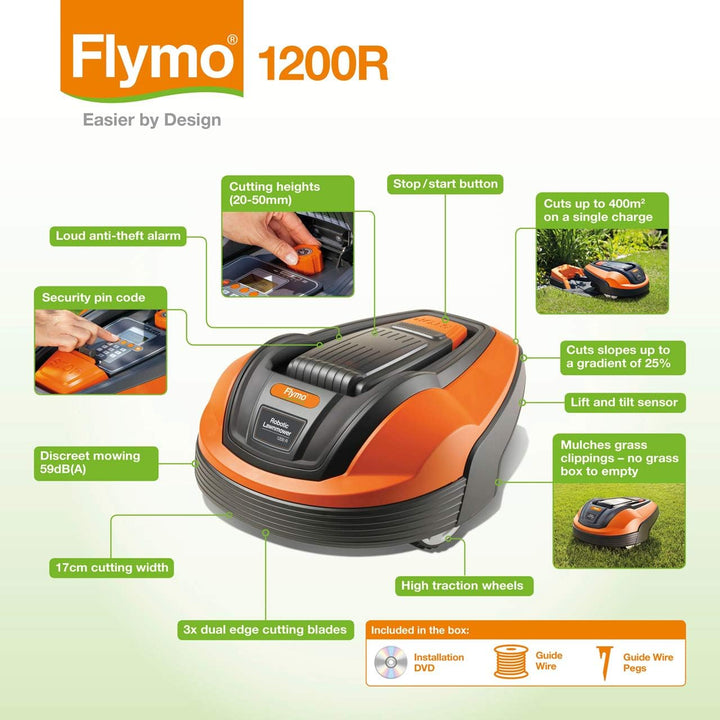 Flymo Rasenroboter, 400 m, Li-Ion, automatischer Betrieb