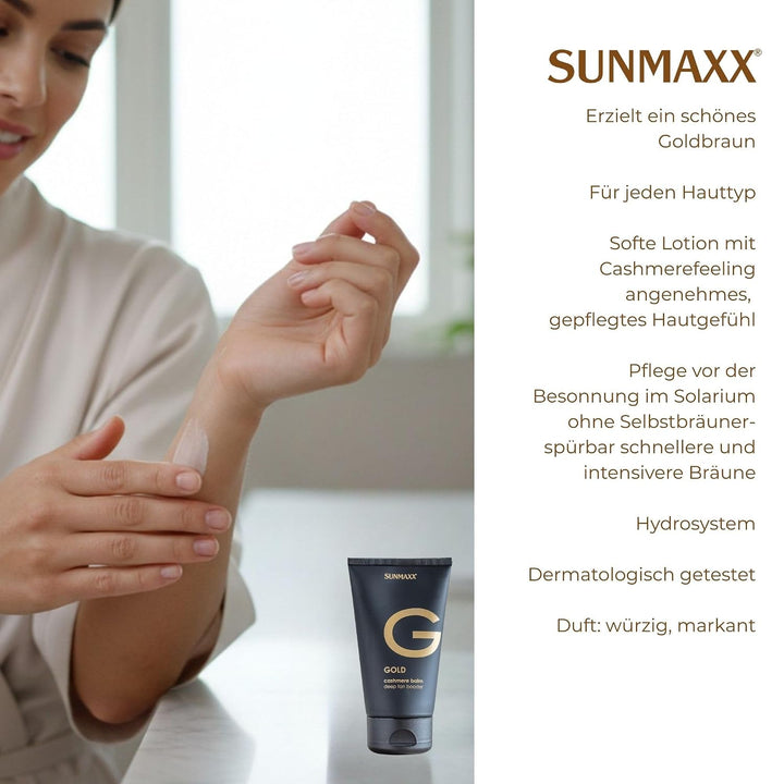 SUNMAXX GOLD Cashmere balm deep tan booster - black edition | 150 ml I Pre Sun Pflege I Cashmere Gef