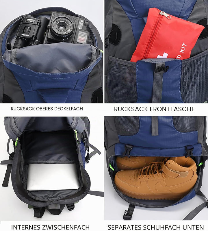Bseash 50L Leichter wasserfester Wanderrucksack, Outdoor Sport Tagesrucksack Multifunktions Reisetas