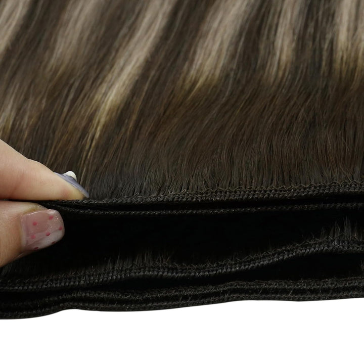Ugeat Weft Extensions Echthaar Aschblond Balayage Tressen Extensions Echthaar Ombre Bunkelbraun Echt