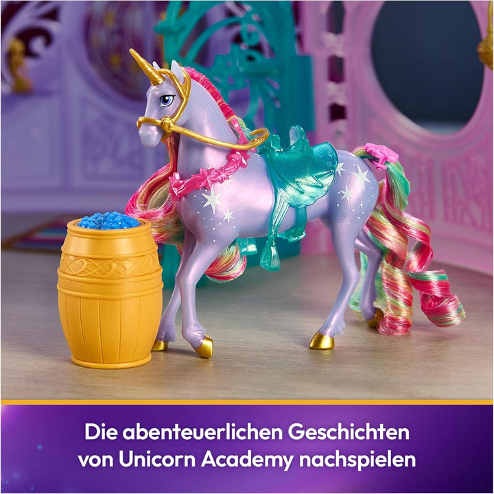 Unicorn Academy – Stall 90 cm, Original Spielset zur Netflix Serie, inklusive Einhorn, Lichtwechsel-