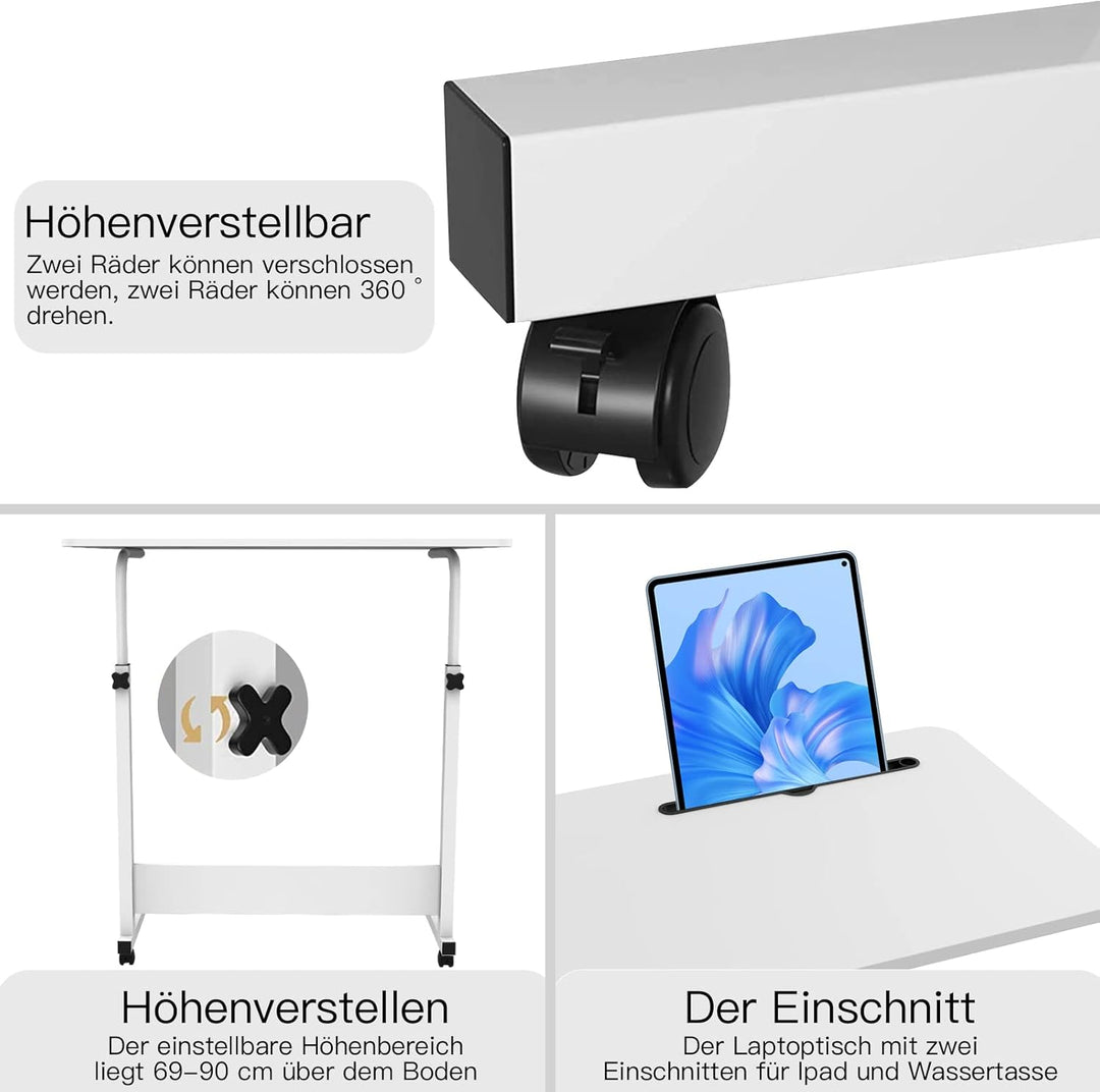 PIPIPOXER 80x40cm Laptoptisch höhenverstellbarer Schreibtisch Computertisch mobiler Laptop Schreibti