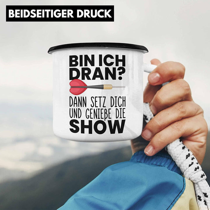 Trendation - Dart Geschenk Emaille Tasse Emaille Emaille Tasse Dartspieler Geschenkidee Darts Gesche