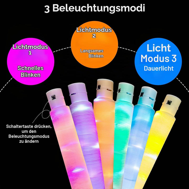 12 Stück Pop Tubes Spielzeug mit LED-Licht, LED Sensory Fidget Spielzeug, LED-Pop-Leuchtstäbe, Gebur