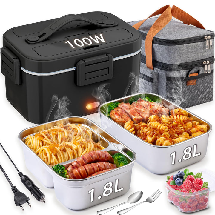 Elektrische Lunchbox 100W，1,8L,12V/24V/230V für Auto Lkw Büro | Einfach für 20-30 Minuten, 100W Schn