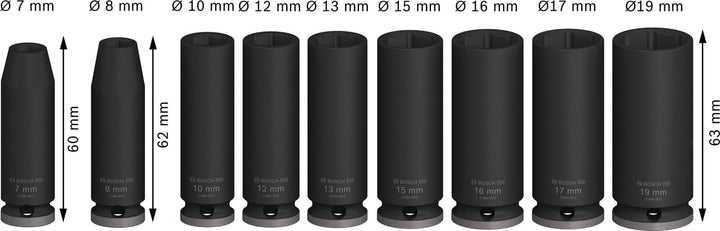 Bosch 9x PRO Impact Steckschlüsseleinsatz-Set (69 x 35 mm, Professional Zubehör Bohrer und Schrauber