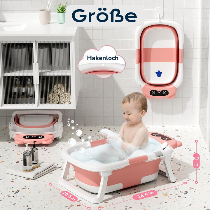 COOSEYA Baby Badewanne für 0-18 Monate, Faltbare Babybadewanne mit Weichem Polster und Temperaturemp