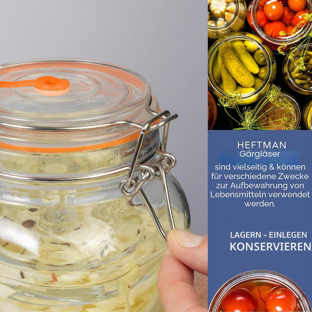 Gärglas mit Luftschleuse, 1 l, ideal für sichere Gärung, Silikondeckel und Gärgewichte, 2 Stück