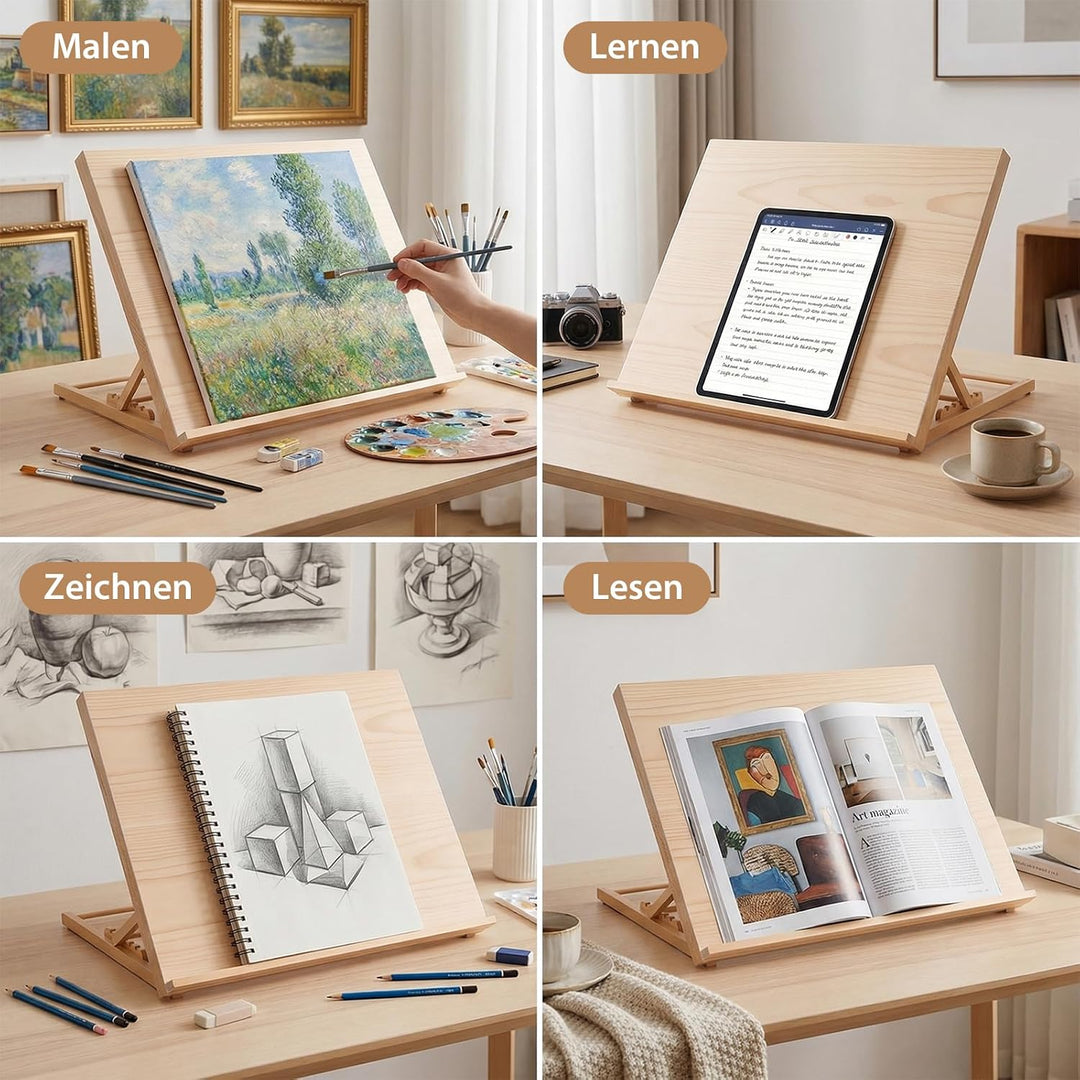 Zeichenbrett Staffelei, A2 Tischstaffelei Workstation 65x51cm aus Buchenholz, 5 Verschiedene Winkel,