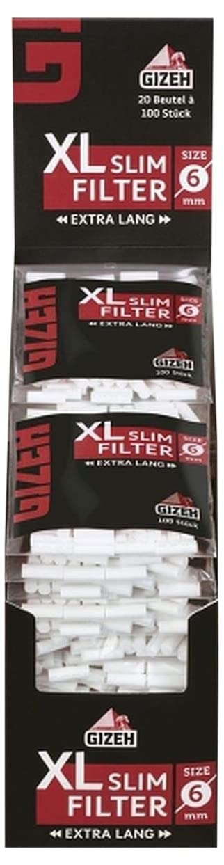 Gizeh 19858 Black XL Slim 6 mm Durchmesser-19 mm Länge-20 Beutel a 100 Filter, Papier