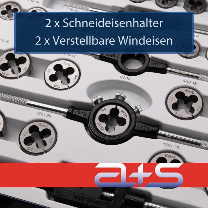a+s Albrecht und Schulte 110 tlg. Gewindeschneider Set | M6 - M12 | MF10x1 - MF18x1,5 | NPT 1/4 + NP