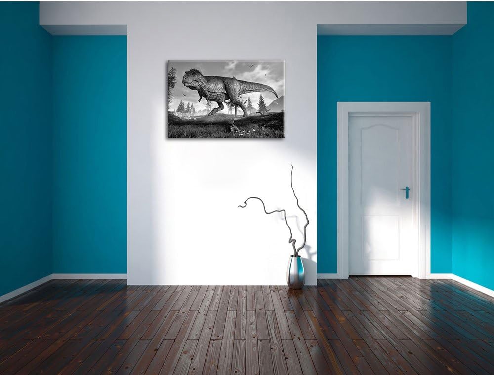Pixxprint T-Rex Dinosaurier in der Natur Kunst B&W, Format: 100x70 auf Leinwand, 100x70