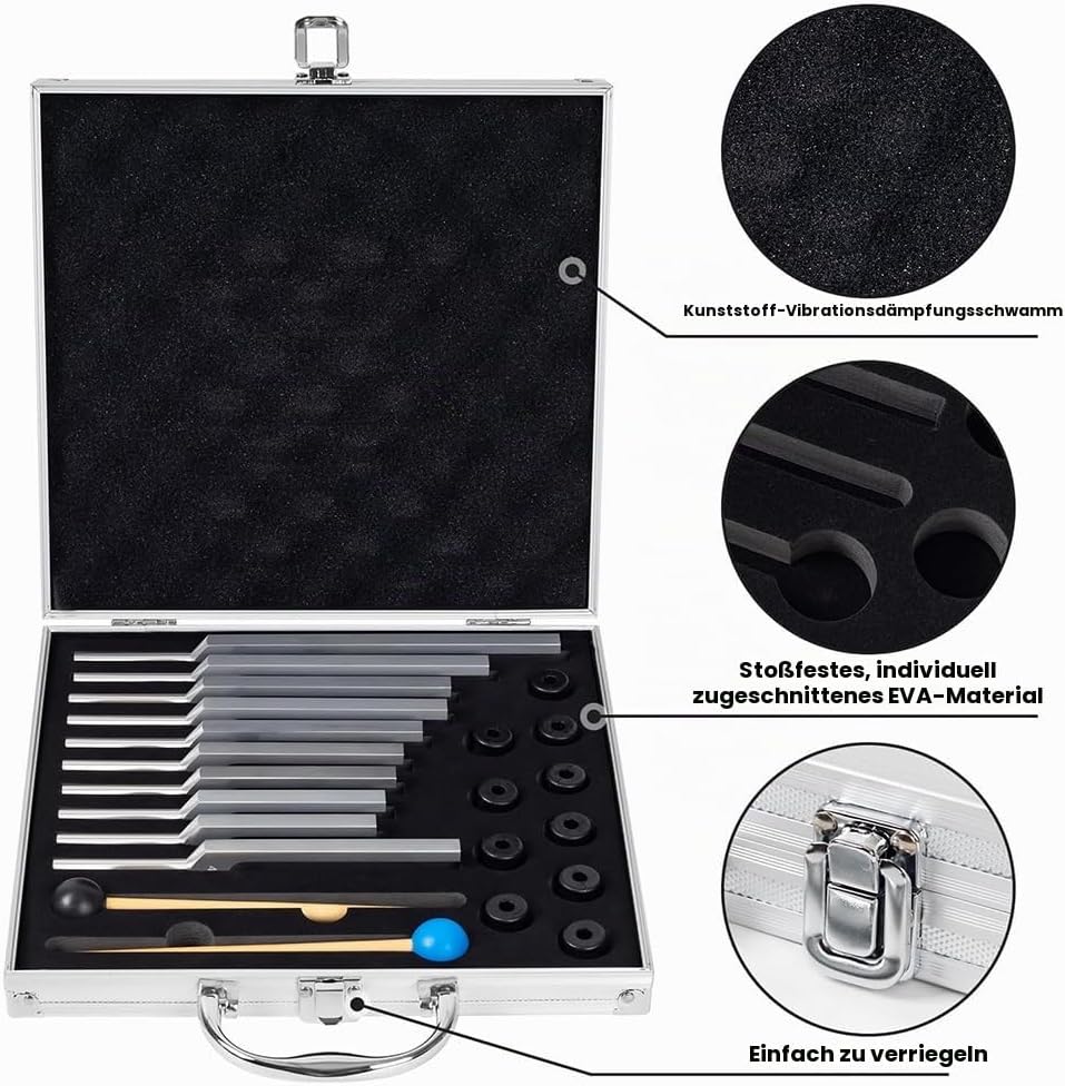 Stimmgabel,Stimmgabel Neurologie, 10er Set mit Sockel + 2 Silikonhämmer und Reinigungstücher, Ideale