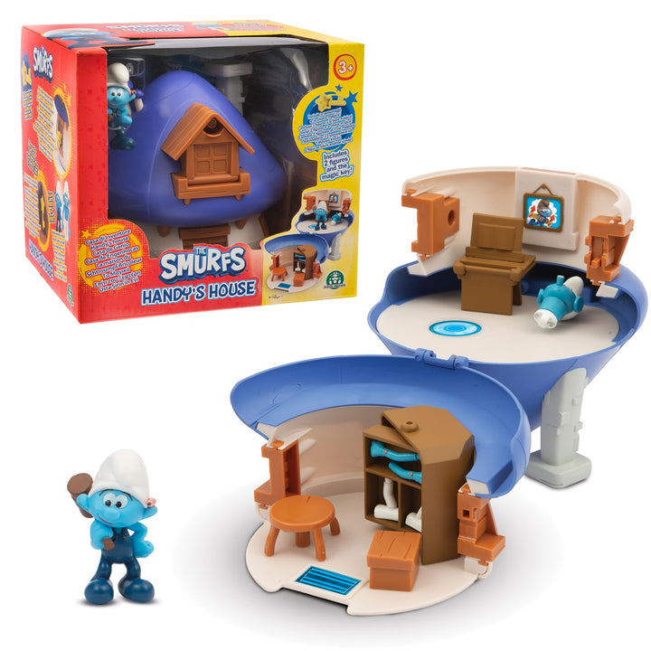 Die Schlümpfe, Handys Haus Spielset mit verwandelbaren Möbeln und Stickern, enthält 2 exklusive Figu