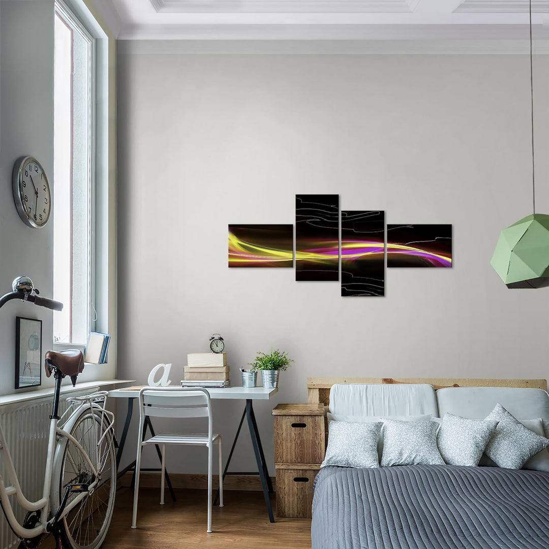 Runa Art Bild Modern Abstrakt - Made in Germany - Wandbilder Schwarz Gelb Rosa 4 Teilig 103242a 100