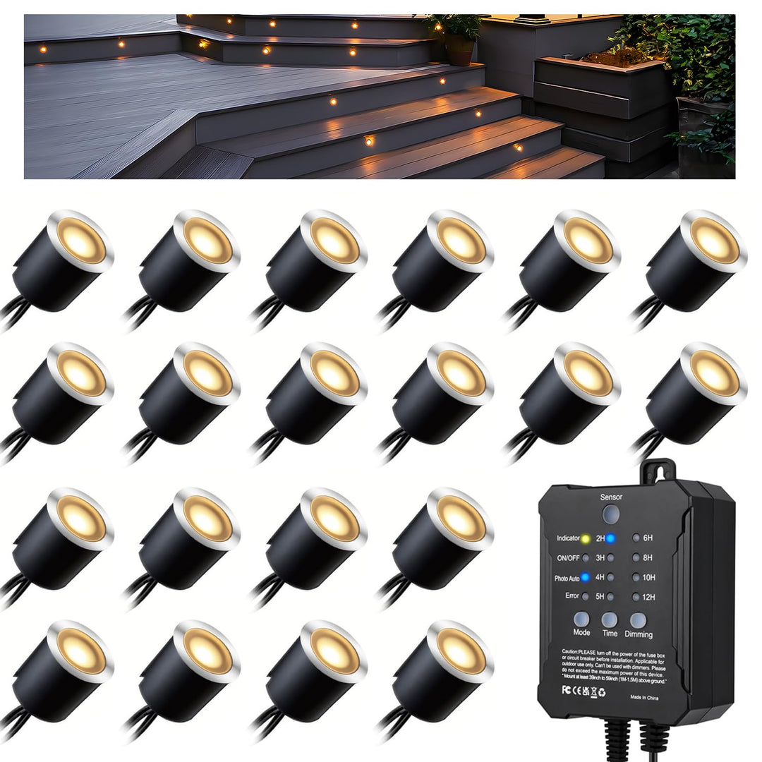 Arotelicht 20er LED Bodeneinbaustrahler Dimmbar Aussen 0,6W Warmweiss mit Timer und Photozellensenso