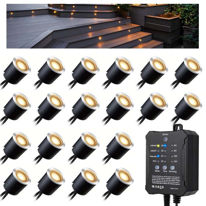 Arotelicht 20er LED Bodeneinbaustrahler Dimmbar Aussen 0,6W Warmweiss mit Timer und Photozellensenso