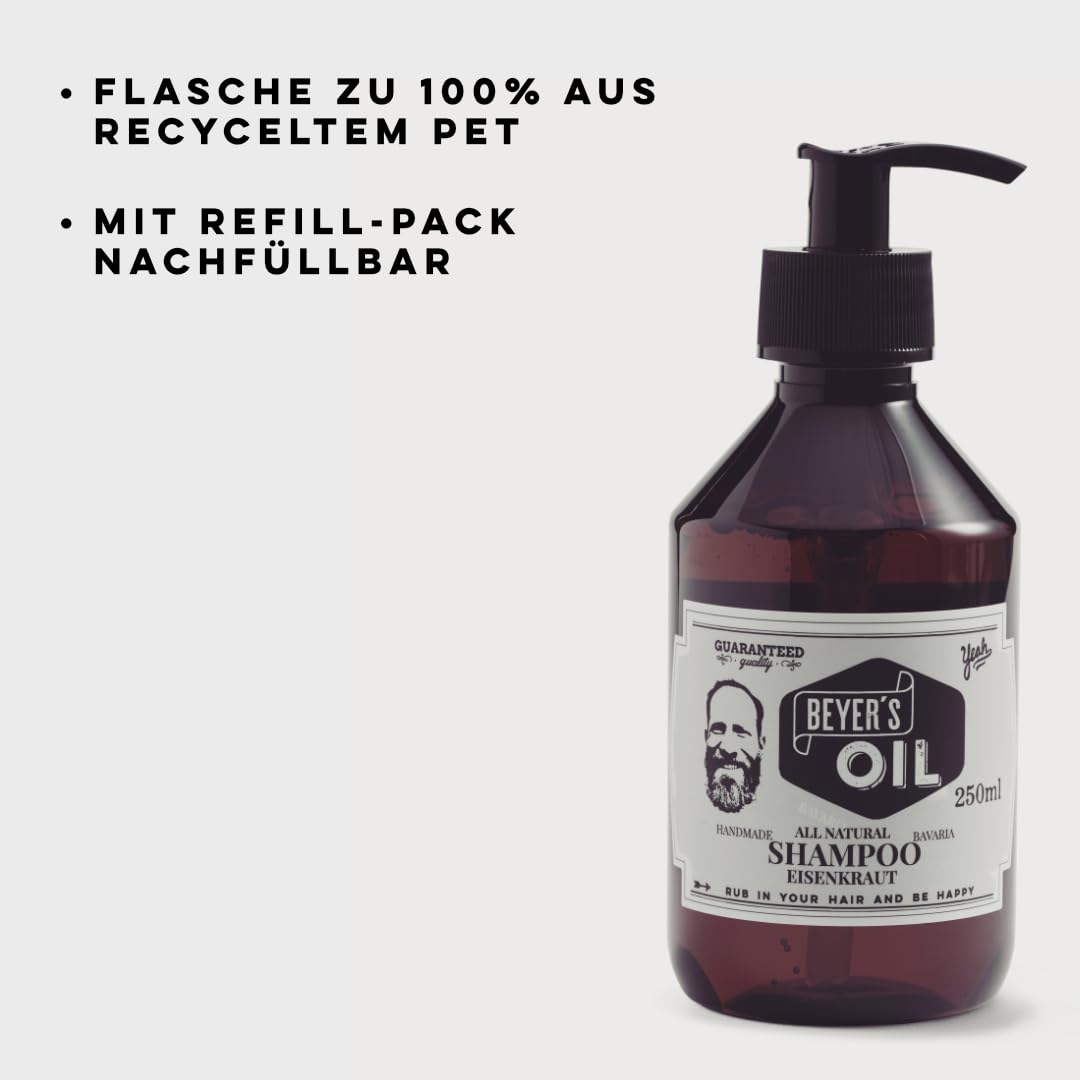Beyer’s Oil Shampoo Eisenkraut 250ml - 100% natürliches Bartpflege Bartshampoo - Macht den Bart weic