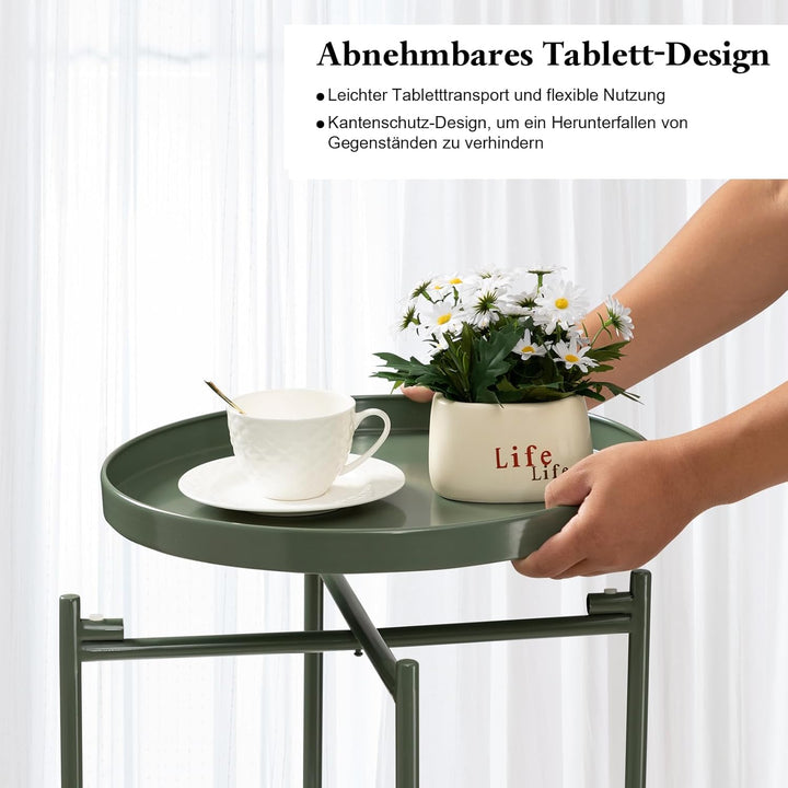 danpinera Beistelltisch Rund, Kleiner beistelltisch mit herausnehmbaren 2 Tabletts, beistelltisch ru