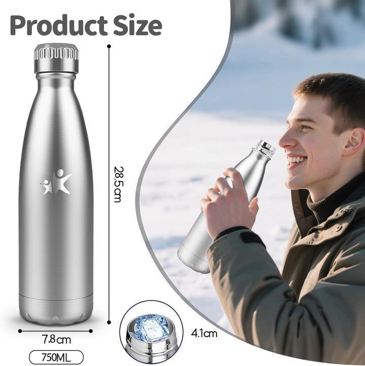 HoneyHolly Trinkflasche Edelstahl - 750ml - Thermosflasche, BPA-Frei, Auslaufsicher Wasserflasche,Tr