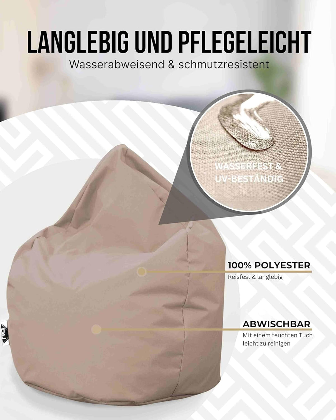 PATCH HOME Patchhome Sitzsack Tropfenform mit Reissverschluss Nachfüllbar - für In &amp; Outdoor - mit S