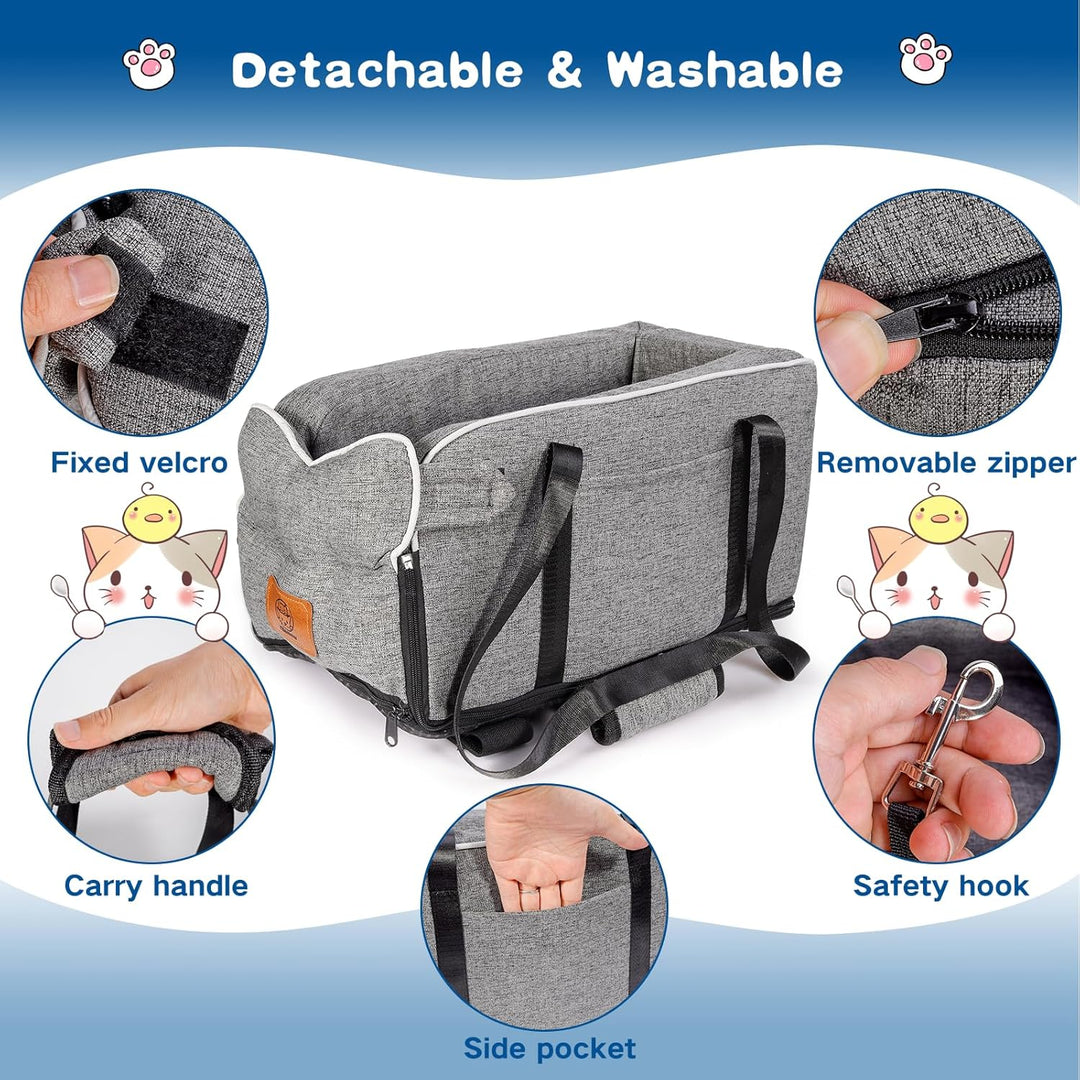 Hundeautositz für kleine Hunde bis 5.4kg | Universal Mittelkonsole Auto-Sitz | Abnehmbar waschbar |