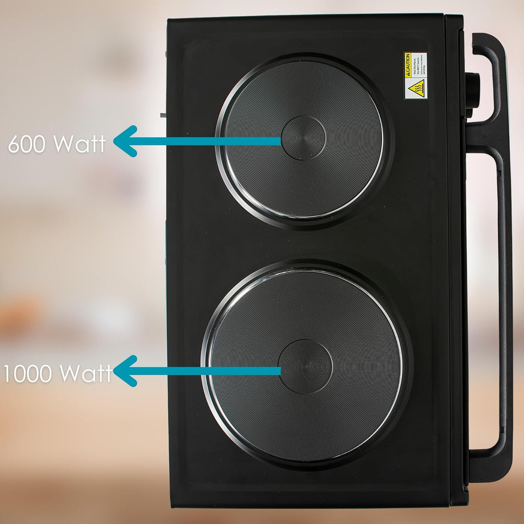 Mini Backofen mit Herdplatten 28 Liter | Elektrischer Drehspiess | Integrierte Kochplatten | Pizza-O