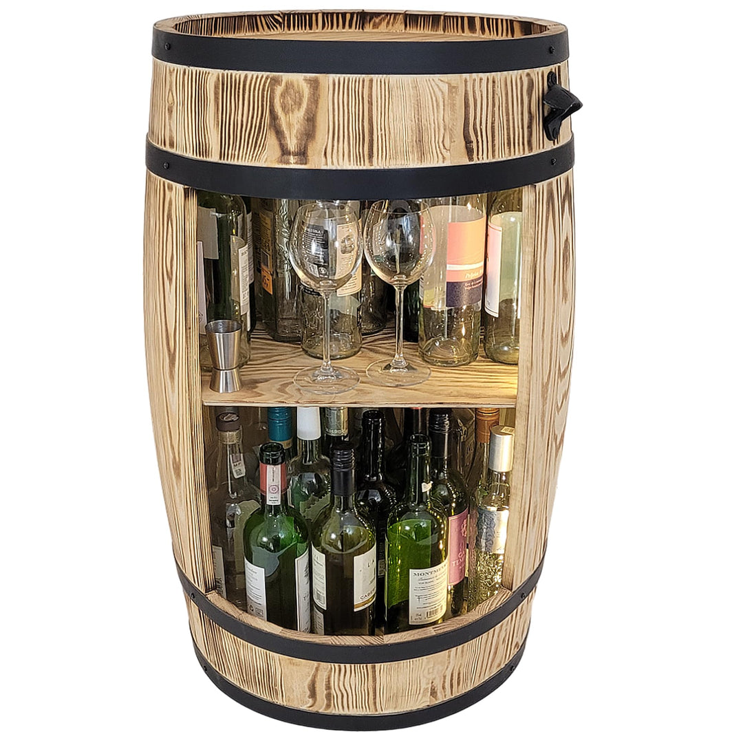weeco Holzfass Hausbar mit LED Leuchten - Barschrank - Weinfass als Weinregal - Weinschrank im Retro