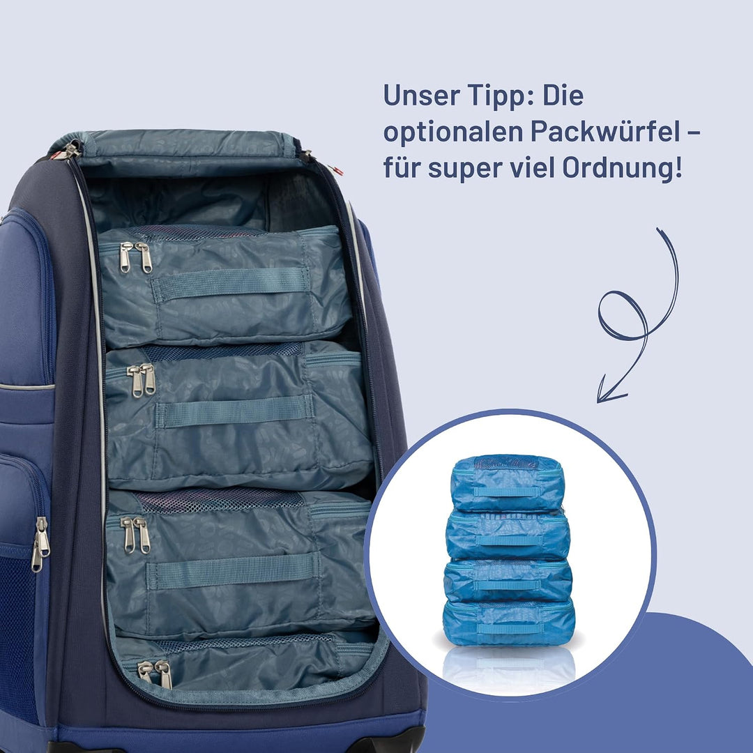 Kinder-Schranktrolley – Koffer mit Einlegeböden, Rollen &amp; Teleskopgriff – mobiler Kleiderschrank für