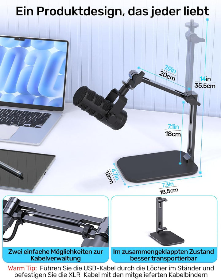 Heavy-Duty Desk Mic Stand,Studio-Arm für Mikrofone Verstellbarer Arm mit Schwerem Sockel (Maximale B