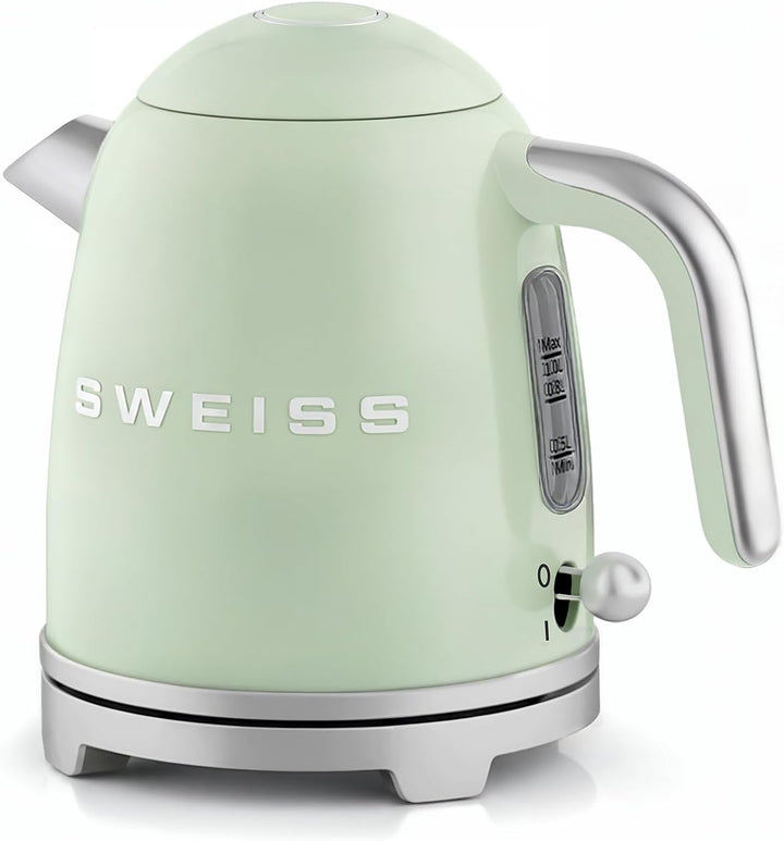 SWEISS Elektrischer Wasserkocher im Vintage-Stil, 1 l, kompakter Edelstahl, 1000 W, schnelles Kochen