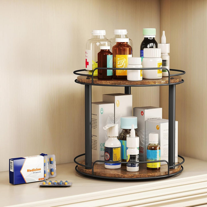 LAMU Lazy Susan Drehteller-Organizer aus Holz für Schrank, 2 Etagen, Lazy Susan Gewürzregal für Küch