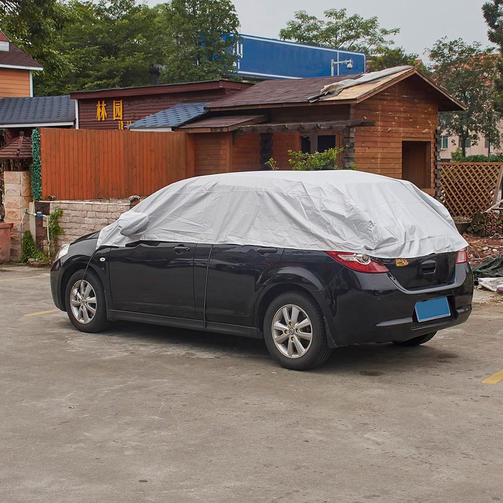 Blueshyhall Halbe Autoabdeckung Wasserdicht für Kleinwagen und Kompakt SUV, Autoabdeckung Winter Fro