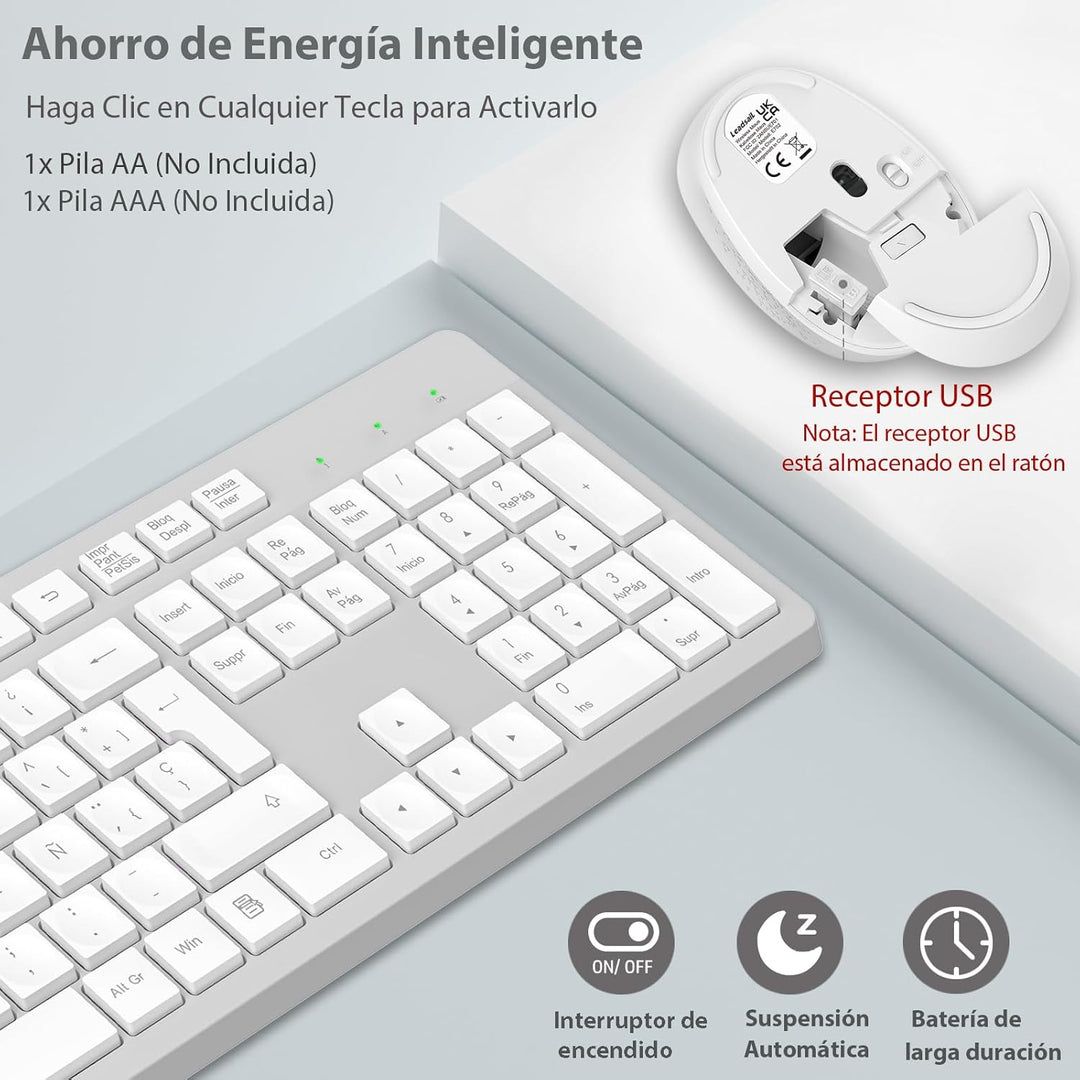 LeadsaiL Kabellose Tastatur und Maus, kabellose Tastatur und Maus, ergonomisch, Spanisch, QWERTY, vo