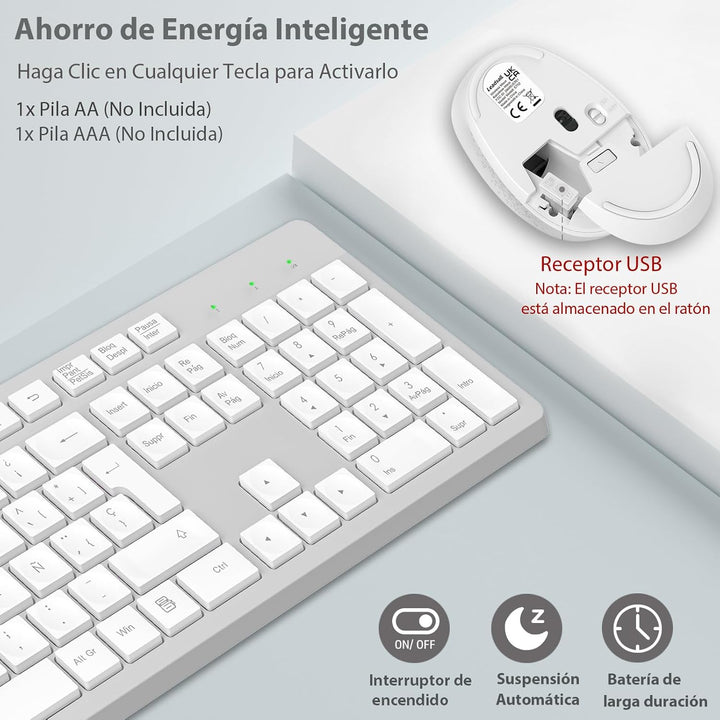 LeadsaiL Kabellose Tastatur und Maus, kabellose Tastatur und Maus, ergonomisch, Spanisch, QWERTY, vo