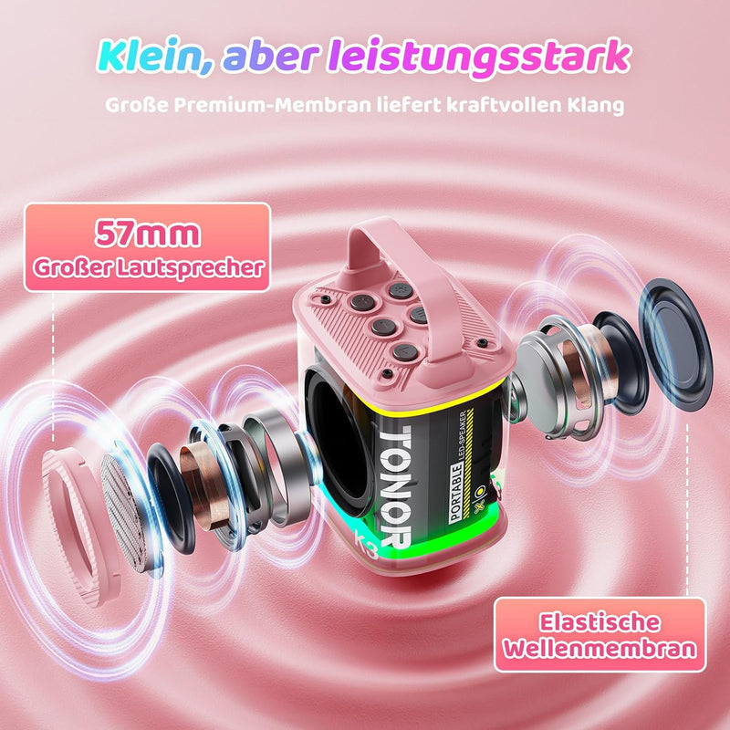 TONOR Mini-Karaoke-Maschine mit zwei kabellosen Mikrofonen, tragbarer Bluetooth-Karaoke-Lautsprecher