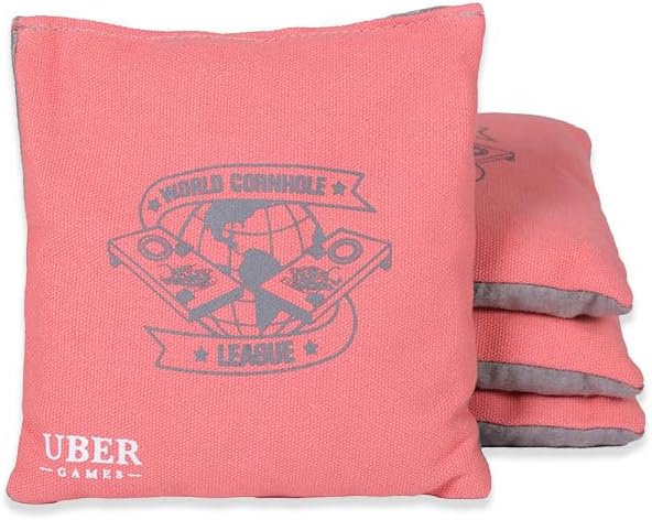 Uber Games - World Cornhole League – 8 Professional Cornhole Bean Bags - 4 x Sky& 4 x Coral - Offici