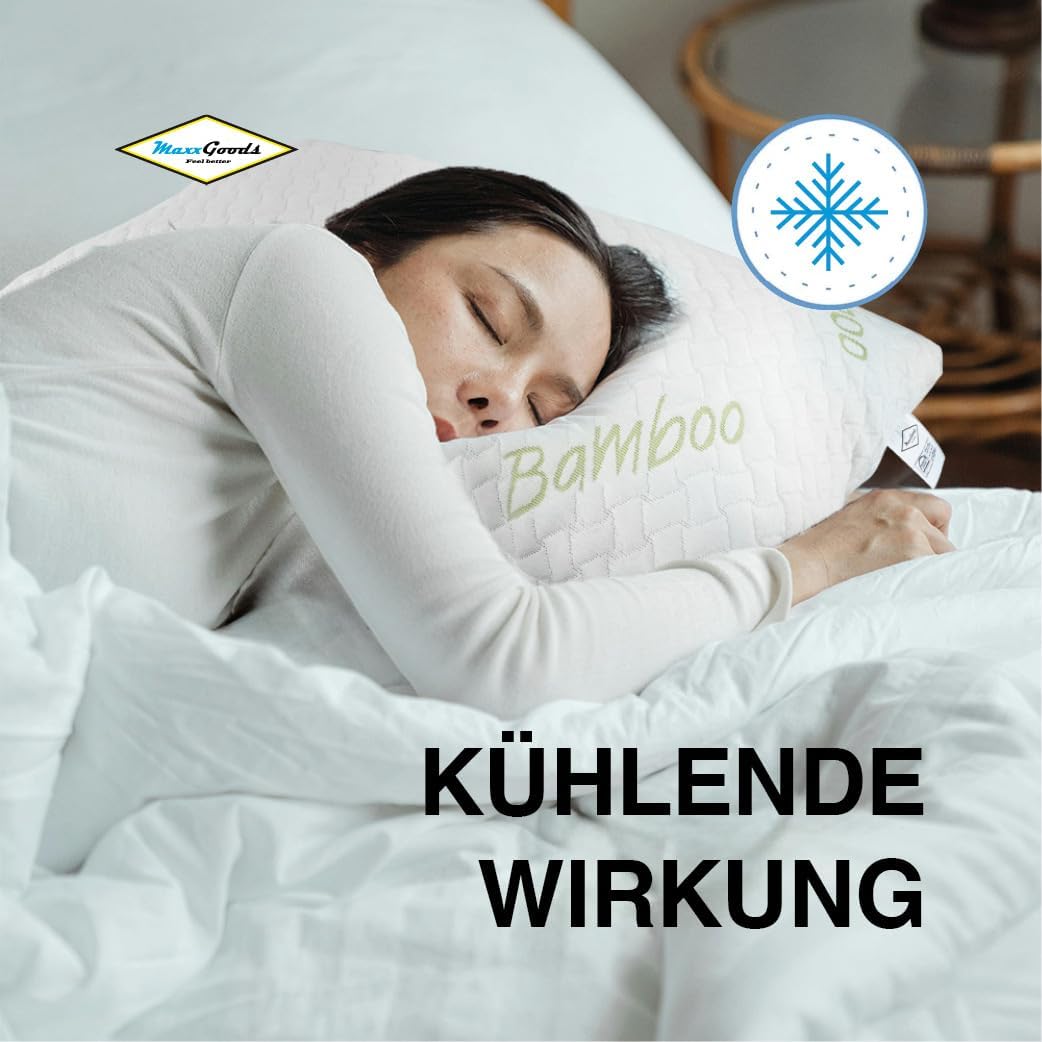 MaxxGoods kühlendes Nackenstützkissen aus Gelschaum Sticks 1Kg & Bambus Kissenbezug - Sommerkissen m