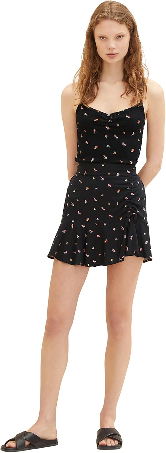 TOM TAILOR Denim Damen Blumenrock mit Volant XS 31950 - Small Black Flower Print, XS 31950 - Small B