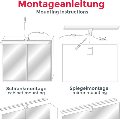 B.K.Licht - Spiegelleuchte Bad mit 2 in 1 Montage, neutralweisse Lichtfarbe, klemmbar, Badezimmerlam