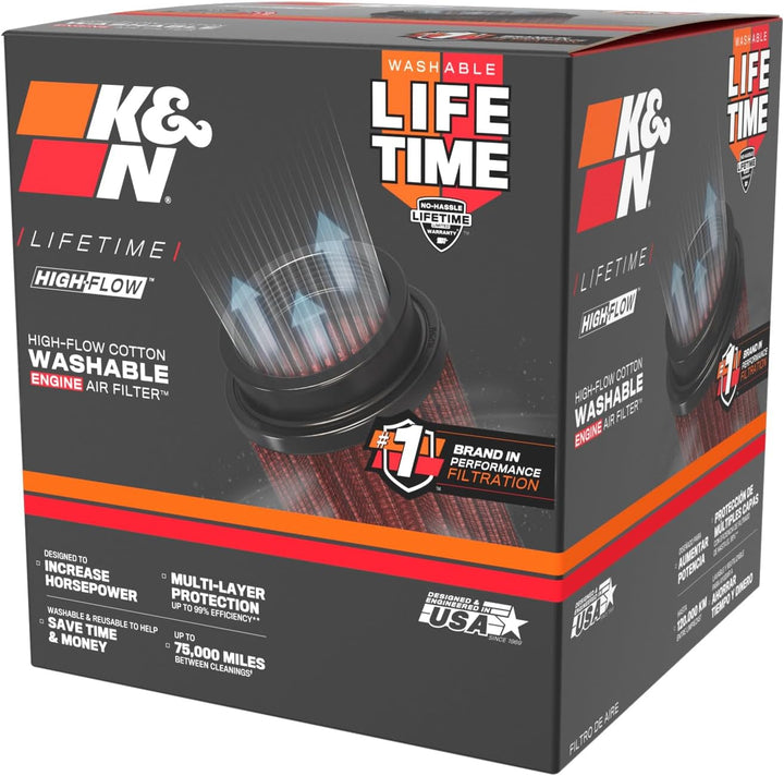 K&N RU-4740 KFZ und Motorrad Gummi Universalluftfilter Rot