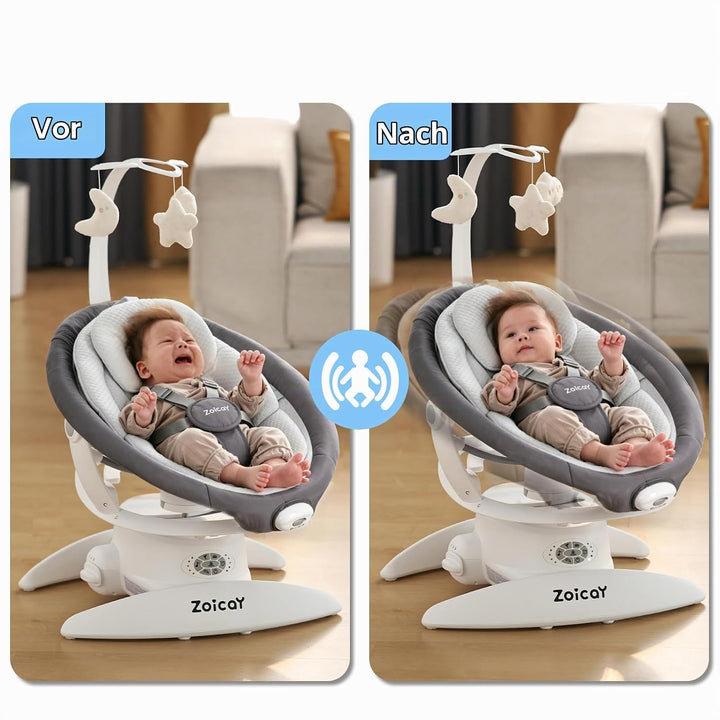 Baby wippe Zoicay 3-in-1 Babywippe Elektrisch für Neugeborene mit 9 modi 360° Drehbar und Schaukel A