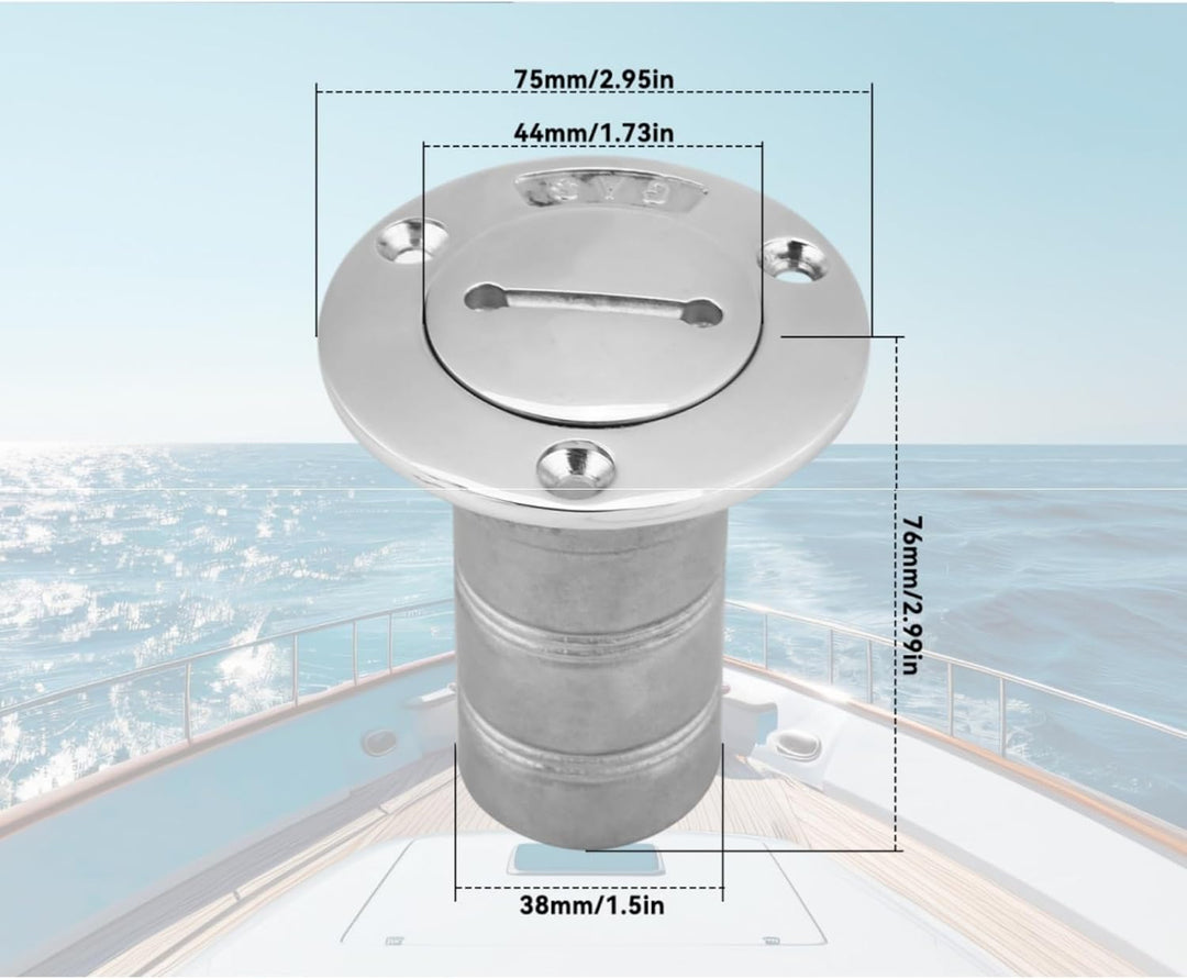 38 mm Tankstutzen für Boote, Tankdeckel Einfüllstutzen aus 316 Edelstahl mit Key Boat Deck Fill Fill