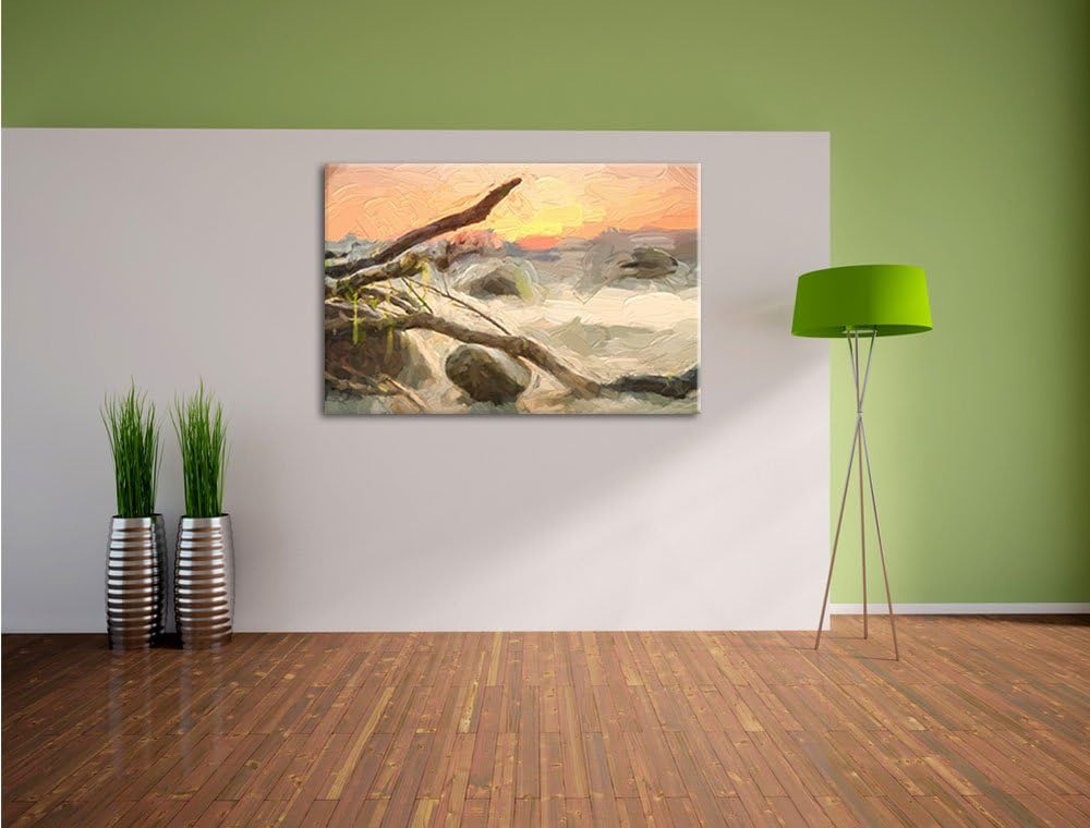 Pixxprint Ruhige See im Nebel als Leinwandbild/Grösse: 100x70 cm/Wandbild/Kunstdruck/fertig bespannt